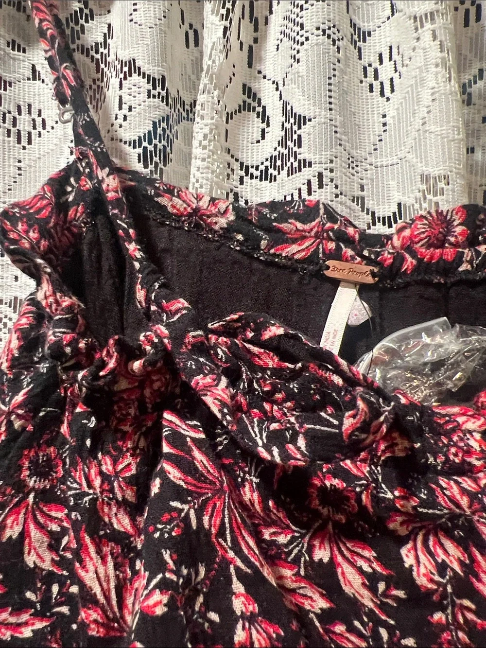 Free People One-Shoulder Floral Maxi Dress in Burgundy & Black Size Small